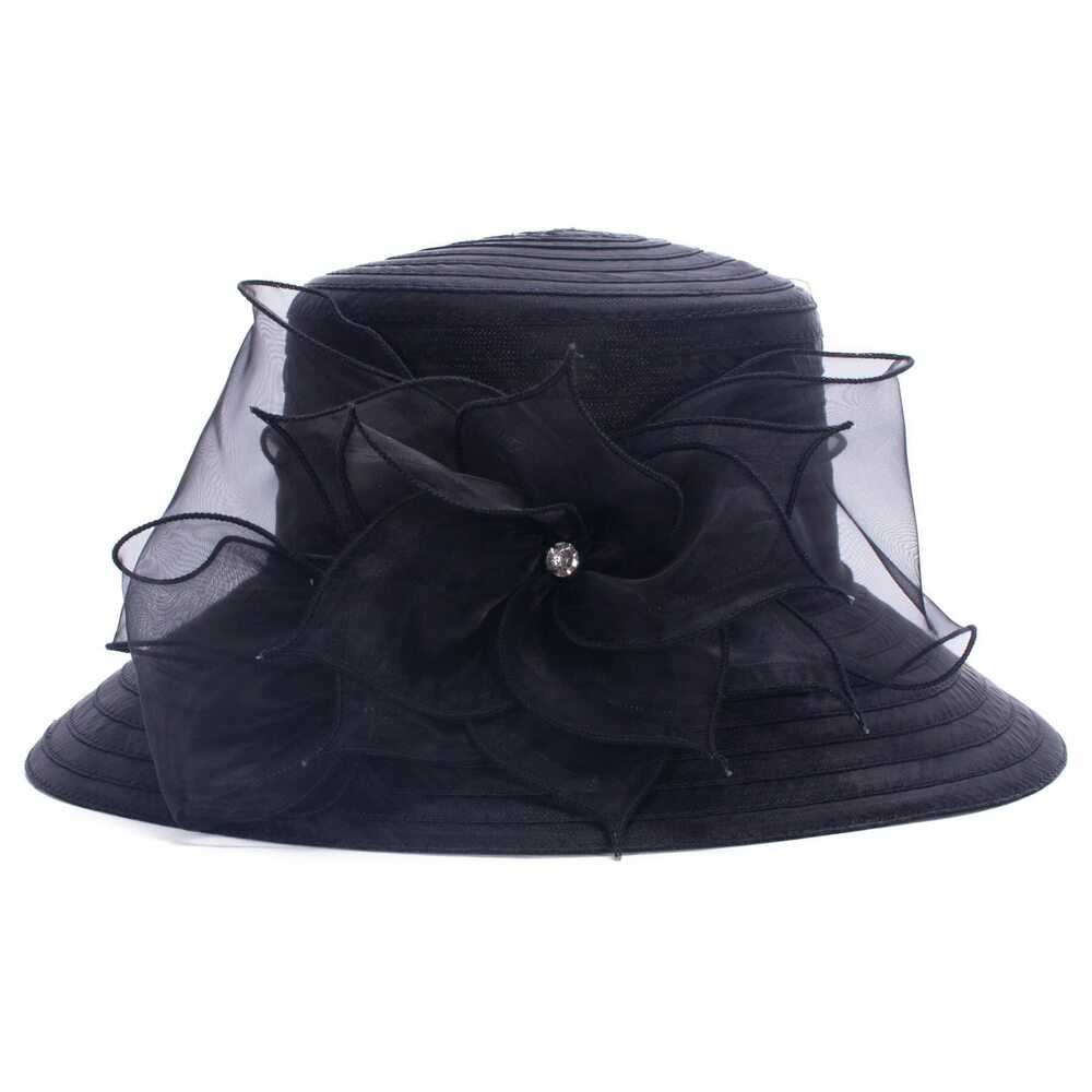 5157 Wedding Occasion Floral Wide Brim Church Dressy Sun Hat A323 Black